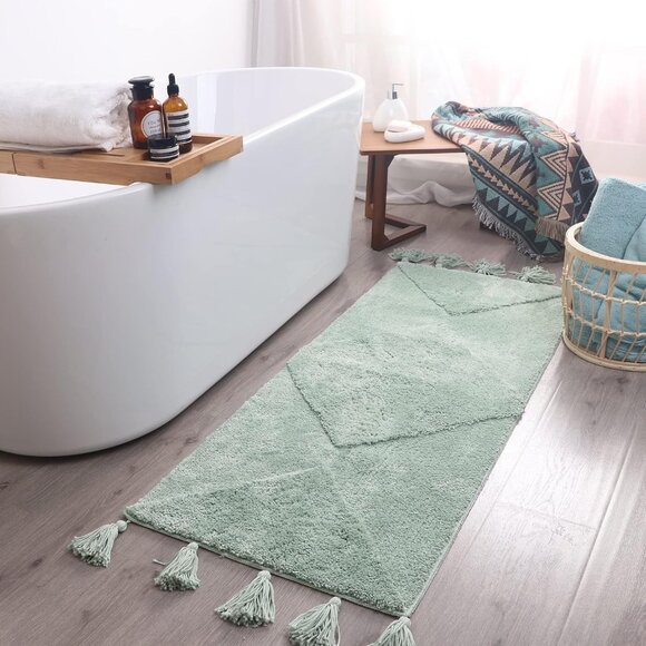 Boho Bath Mat Ming Green Bathroom Runner Decor 20x60 - Picture 6 of 8